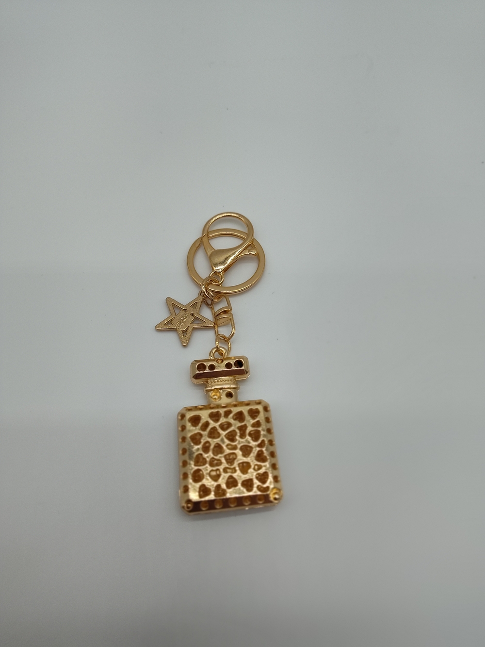 Parisian Perfume Bottle Crystal Bag Charm Keychain Gold Tone - Picture 3 of 4